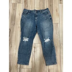 Judy Blue High Waist Rhinestone Embellished Destroyed Slim Denim Jeans 88565 16W